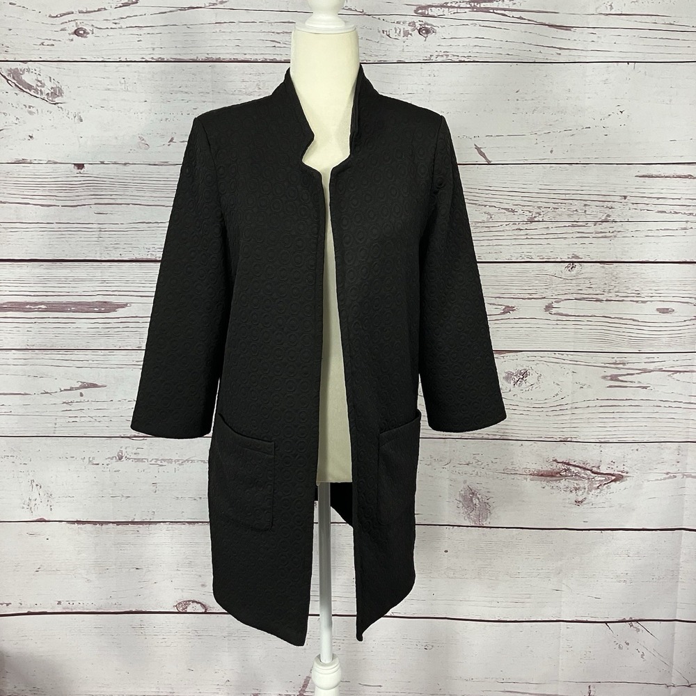 Carole Wren Textured Open Front Jacket Black Pocket Topper Womens Size Medium